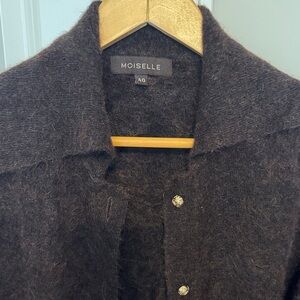 Moiselle Mohair Women's Dark Brown long cardigan with rose buttons